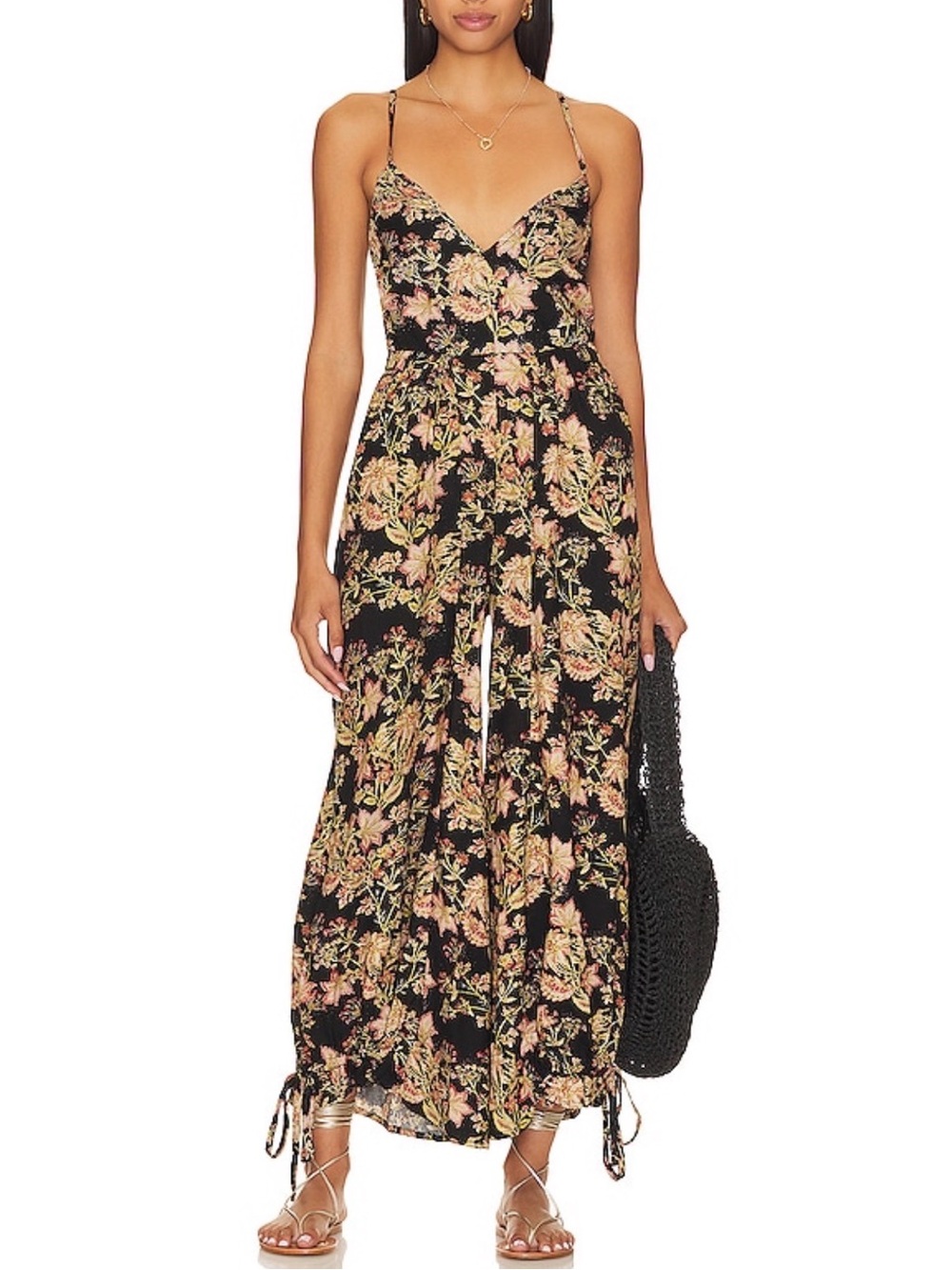 Free People Floral Wide Leg Jumpsuit Cinch Hem NWT Small